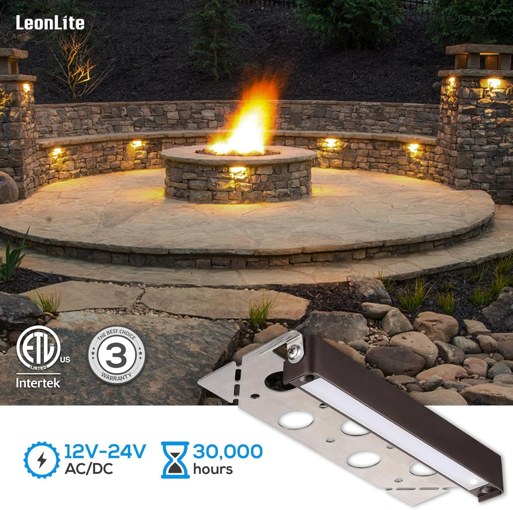 LEONLITE 12-Pack 7 Inch LED Hardscape Lighting, Update Retaining Wall Lights, 3W/4W/5W Dimmable Outdoor Step Lights, 12-24V AC/DC Paver Light Low Voltage, LED Landscape Lighting, 2700K Soft White, ETL