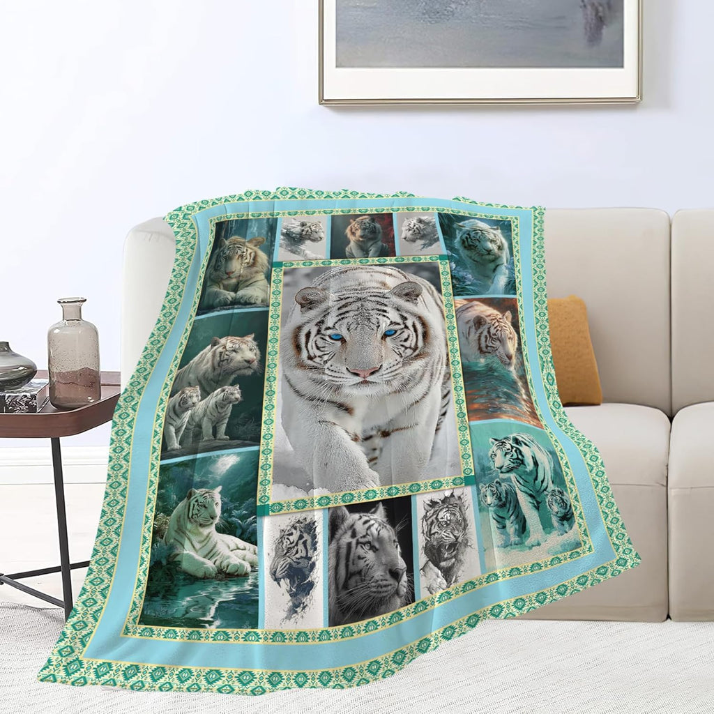 White Tiger Throw Blanket White Tiger Stuff Gifts for Kids Girls Boys Adults Women Men Soft Cozy Warm Plush Fluffy Fuzzy Fleece Blanket Decor 40''X50''