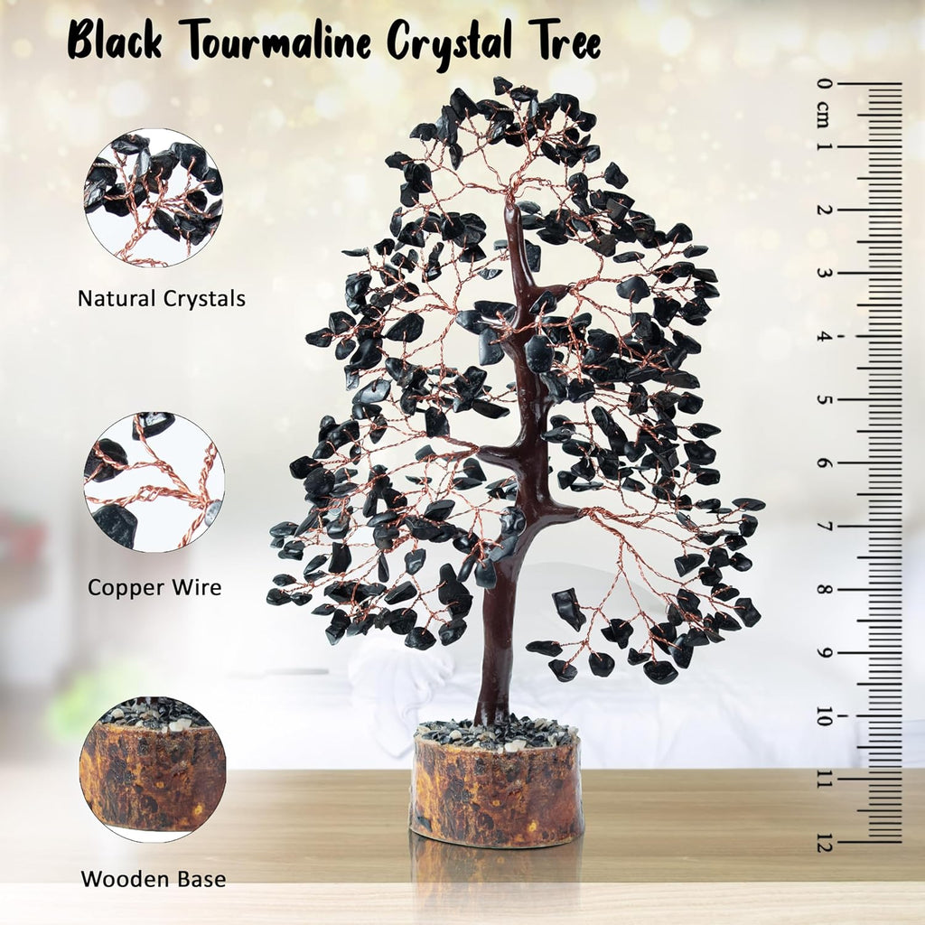 Crocon Black Tourmaline Tree of Life - Crystal Gemstone Chakra Healing Stone - Feng Shui Money Tree - Handmade Spiritual Crystal Gifts