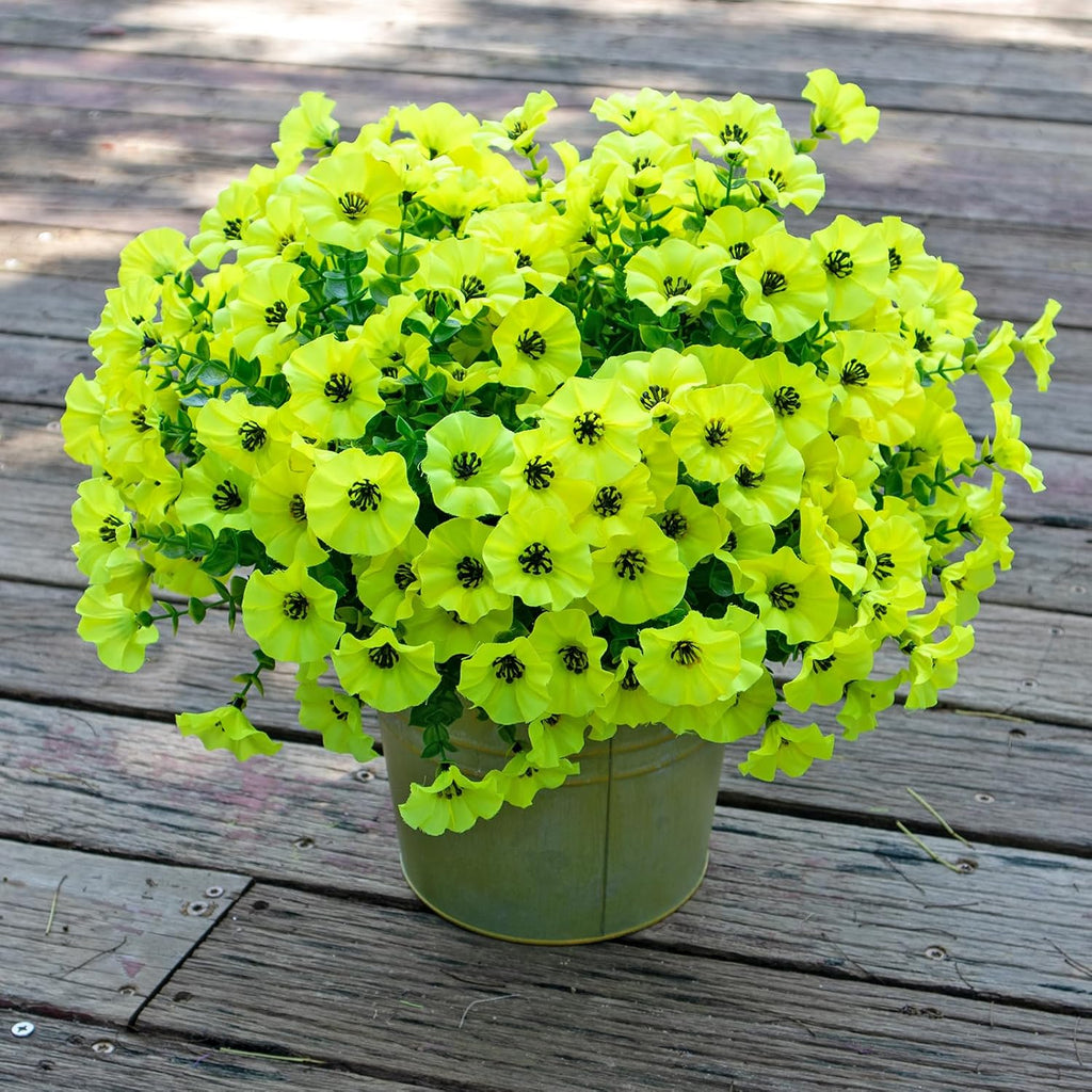 Artificial Flowers for Outdoors,UV Resistant Artificial Outdoor Flowers,Not-Fading Faux Flowers for Outdoor Planters Front Door Porch Yard Patio Garden Home Decor,12 Bundles (Yellow)