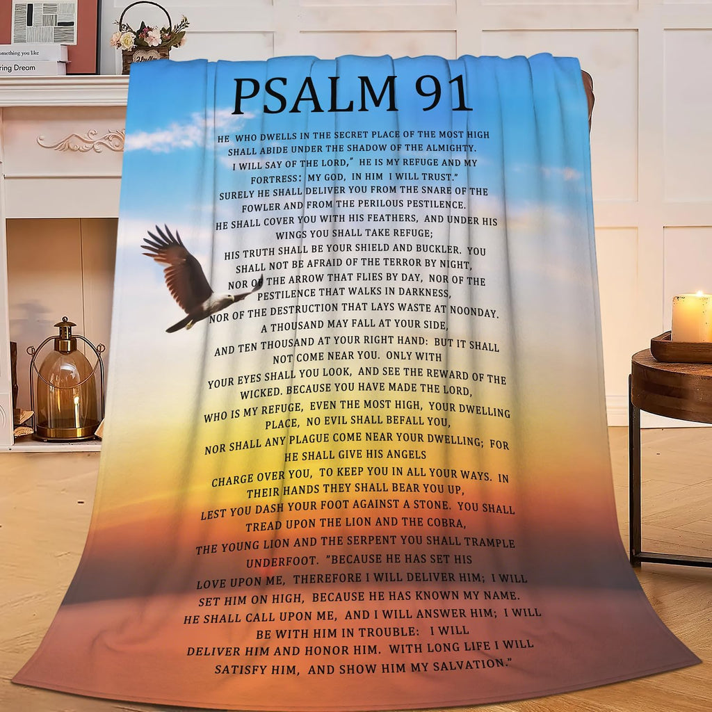 Psalm 91 Blanket Psalm 91 Throw Blanket Eagle Flannel Stuff Merch Cozy Decor Fleece Plush Fuzzy Warm Soft Lightweight Bedding Gifts for Girls Women Men Boy Couch Sofa 80"X60"