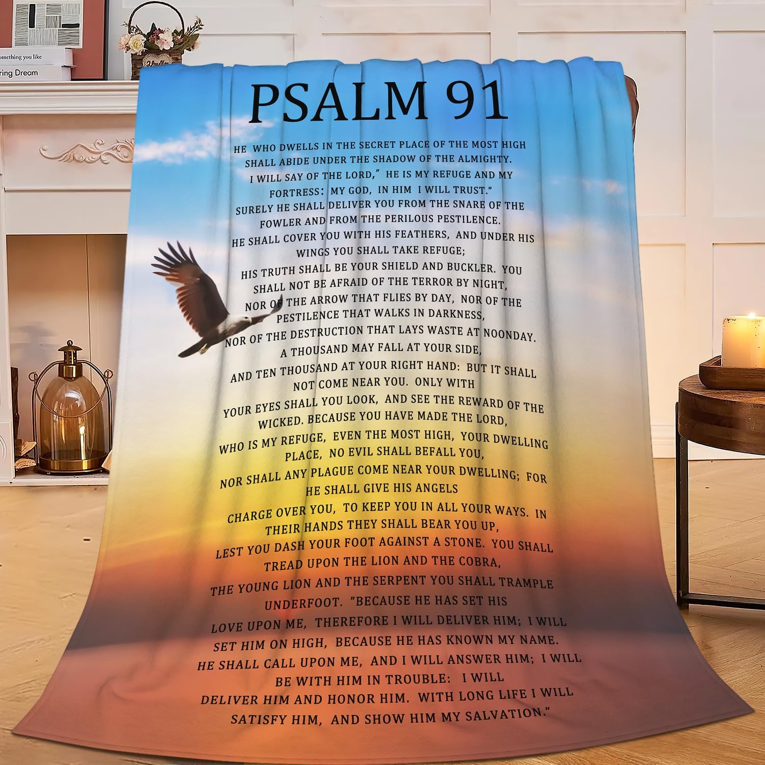 Psalm 91 Blanket Psalm 91 Throw Blanket Eagle Flannel Stuff Merch Cozy Decor Fleece Plush Fuzzy Warm Soft Lightweight Bedding Gifts for Girls Women Men Boy Couch Sofa 80"X60"