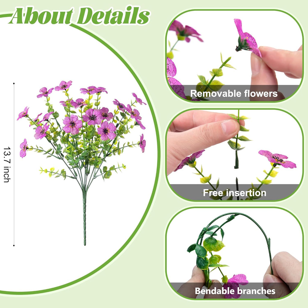Fall Mums Artificial Flowers for Outdoors Potted, 12 Bundles Fake Fall Daisy Flower with Realistic Eucalyptus Leaves, Fake Plants for Greenery Boxwood Porch Patio Garden Pot Lawn