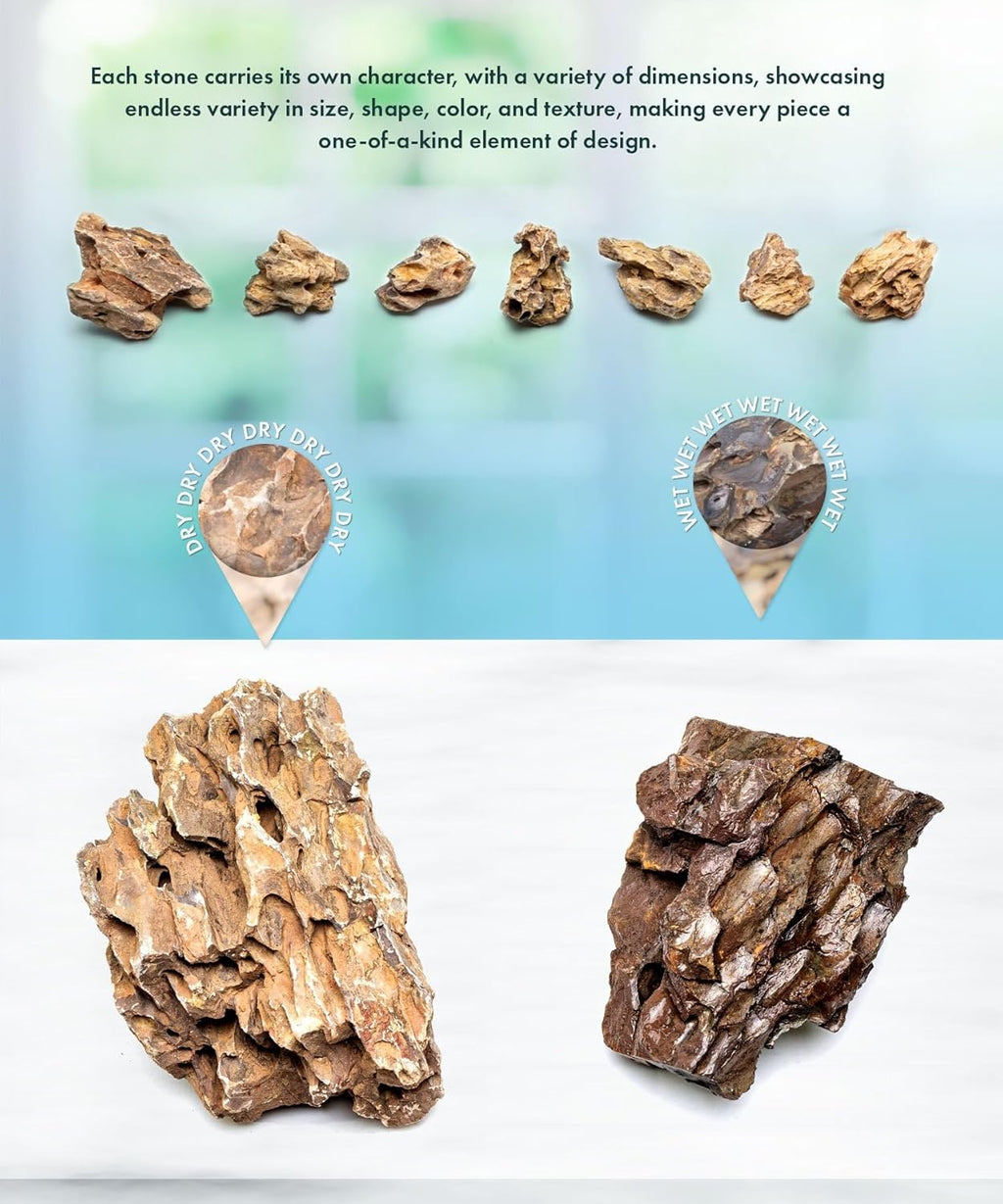 SubstrateSource Natural Aquarium Stones - Ohko w/Mixed Reds, Yellows & Browns, Scale-Like Texture - Freshwater Aquascaping, Betta Fish & Shrimp Tank Decorations, Zen Garden Layouts - Dragon, 16 LB