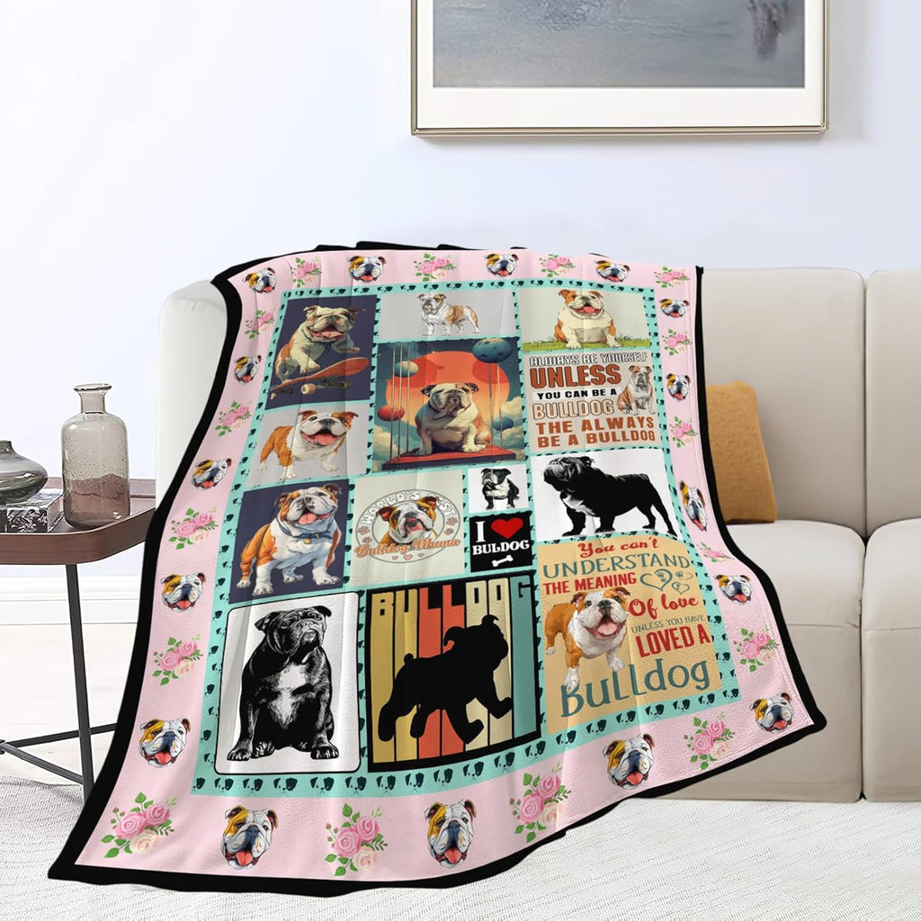 English Bulldog Throw Blanket English Bulldog Puppy Stuff Gifts for Dog Lover Kids Girls Boys Adults Women Men Soft Cozy Warm Plush Fluffy Fuzzy Fleece Blanket Decor 40''X50''