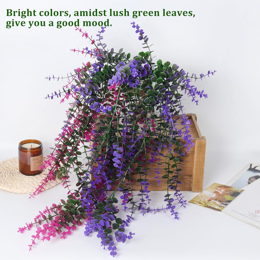RECUTMS Artificial Plants Fake Eucalyptus Plants Faux Hanging Leaves Green Plant Artificial Hanging Plant for Indoor Home Room Kitchen Table Outdoor Patio Garden Yard Decor(Purple)