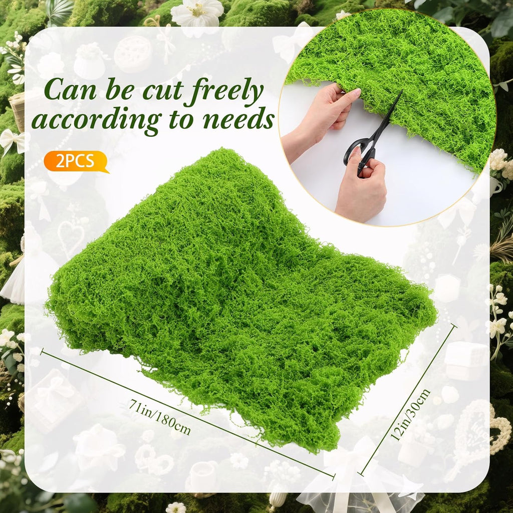 Zeyune 2 Pcs Christmas Fake Moss Table Runner for Crafts 12'' x 71'' Artificial Moss Sheet Roll Waterproof Carpet Blanket for Wall Roof Garden Wedding Birthday Party Table Decoration (Light Green)