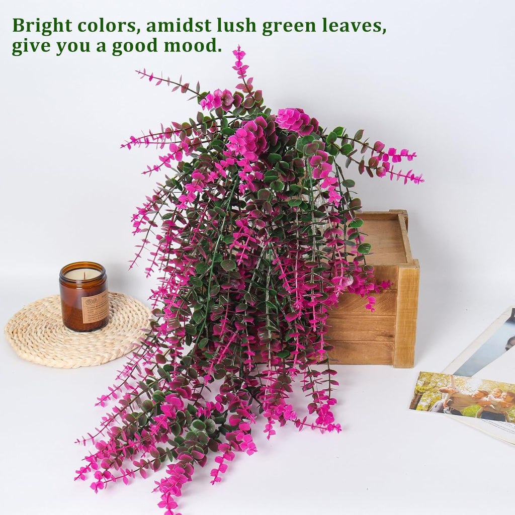 RECUTMS Fake Monkey Plants Hanging Eucalyptus Vines Fake Vines Faux Hanging Plants for Outdoor Garden Yard Backdrop Decor Indoor Room Table Wall Home Hanging Decoration(Fuchsia)