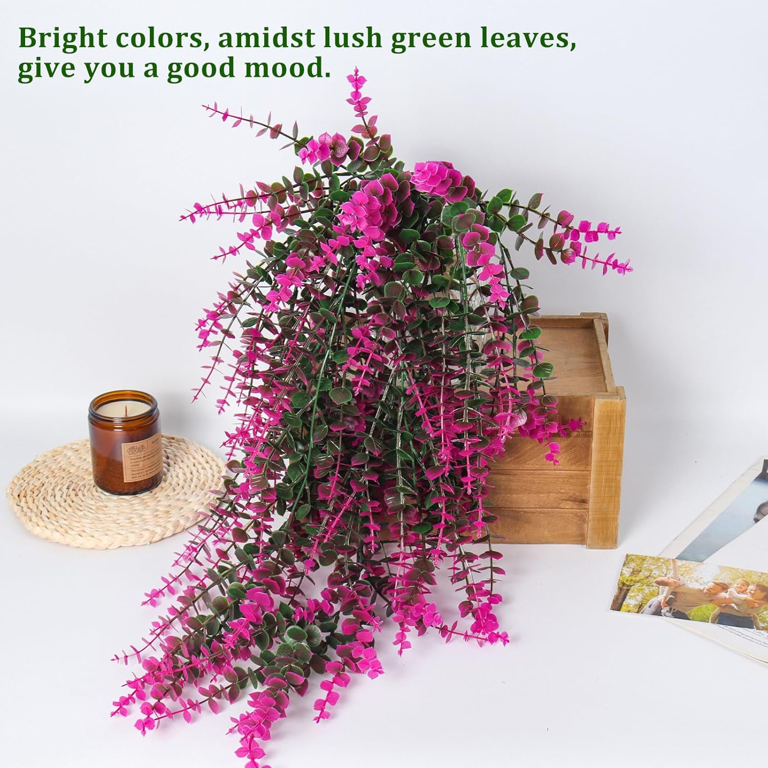RECUTMS Fake Monkey Plants Hanging Eucalyptus Vines Fake Vines Faux Hanging Plants for Outdoor Garden Yard Backdrop Decor Indoor Room Table Wall Home Hanging Decoration(Fuchsia)