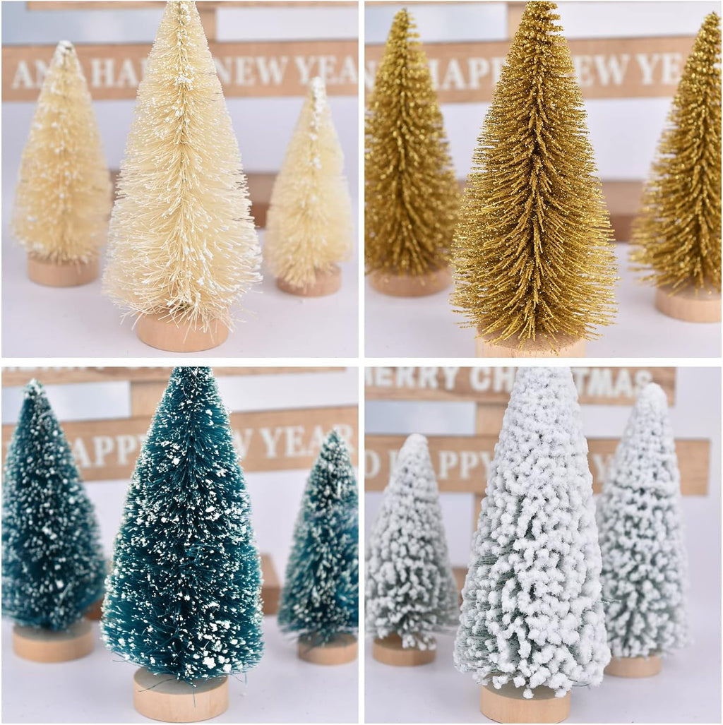 DearHouse 33PCS Artificial Mini Christmas Trees, Mini Pine Tree Sisal Trees with Wood Base Bottle Brush Trees for Christmas Table Top Decor Winter Crafts Ornaments