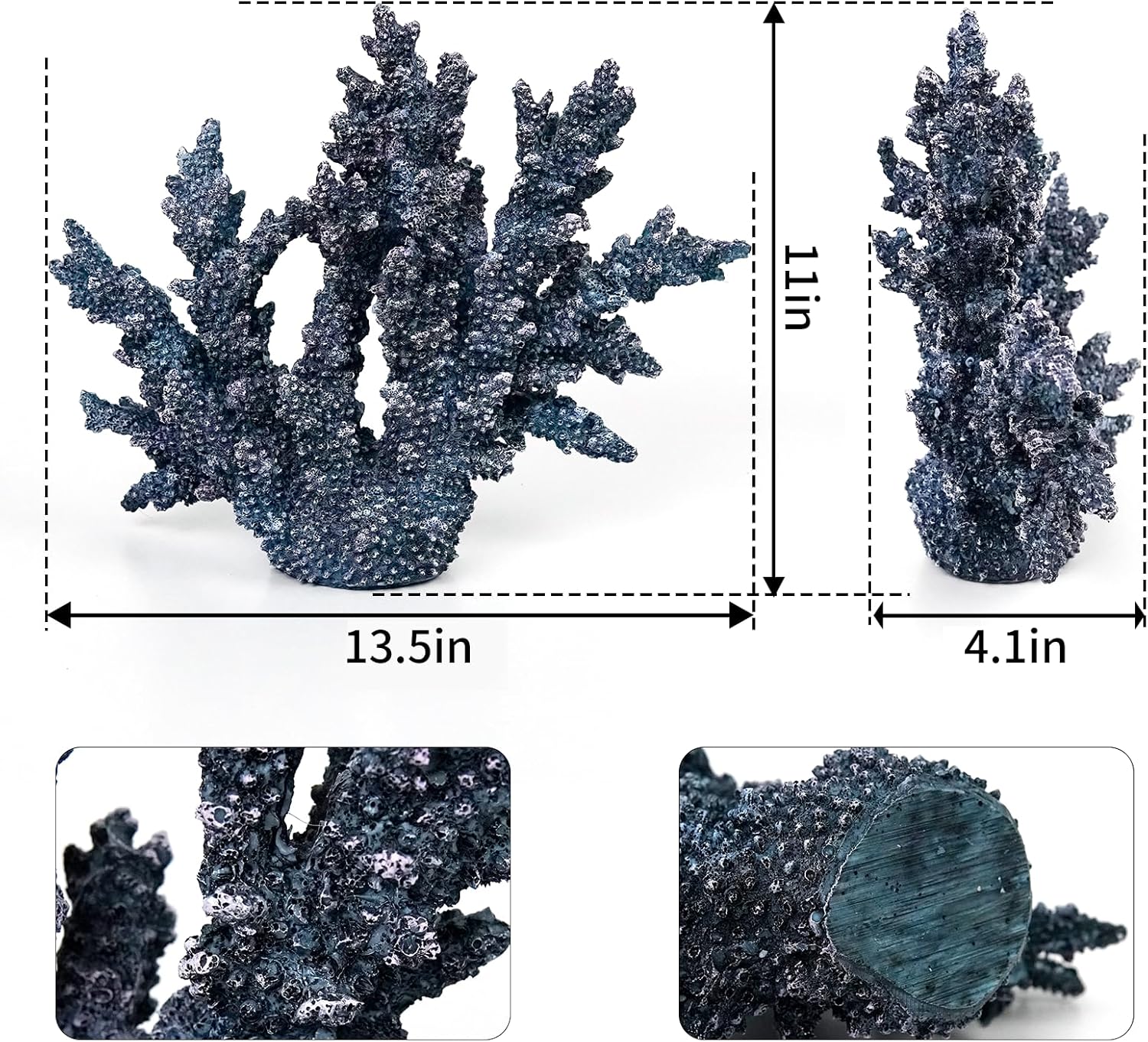 Coral Reef Beach Decor,11'' High x 13.5'' Width Artificial Resin Coral Reef Statue for Ocean Coastal Beach Nautical Themed Room Bathroom Decor for Home,1007B,Blue
