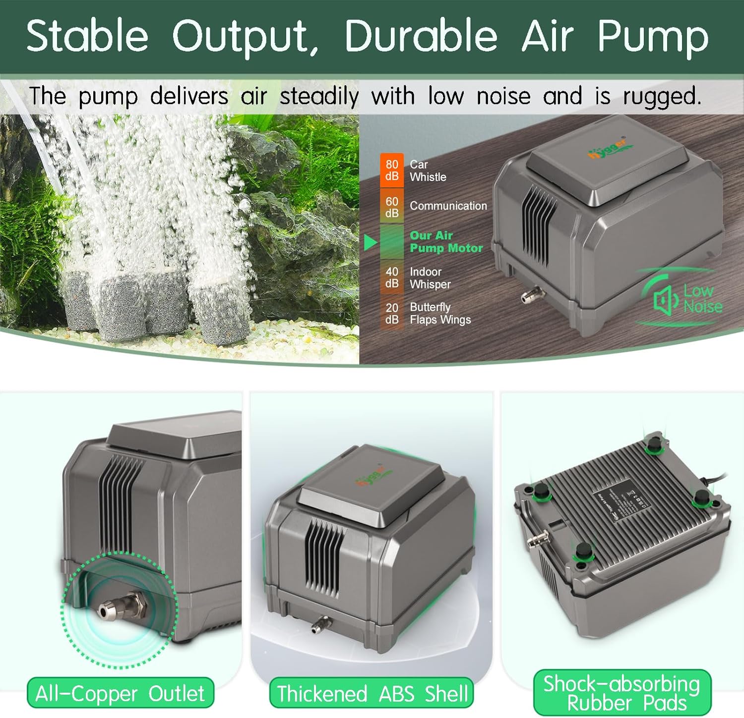 hygger Aquarium Air Pump 10W/15W 0.025Mpa/0.03Mpa Powerful Adjustable Fish Tank Air Pump 4 Outlets Oxygen Aerator for Medium Large Fish Tank Up to 1000 Gallon,Samll Pond,Hydroponics,Commercial Use