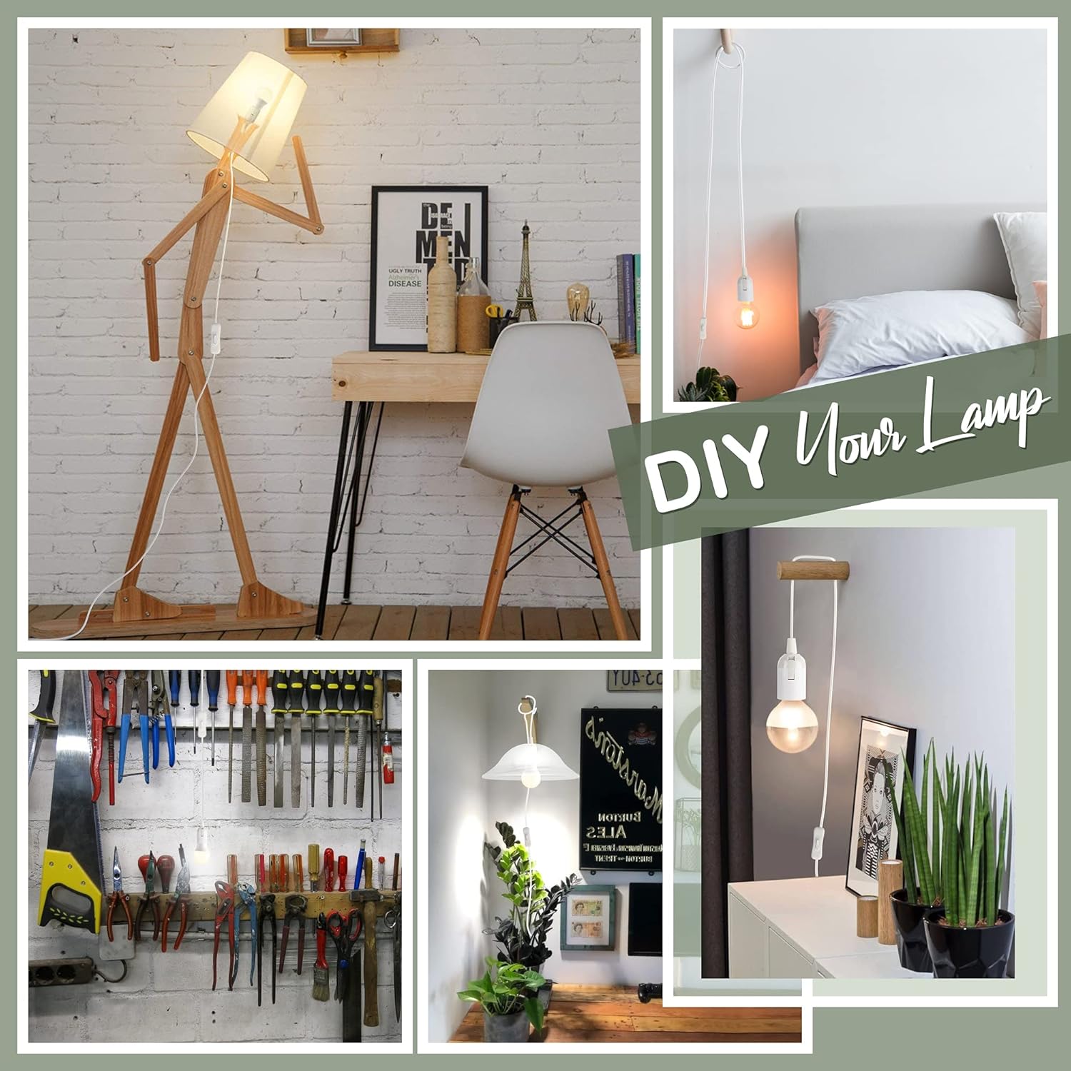 JACKYLED Extension Hanging Lantern Cord Cable UL 12Ft E26 E27 Socket On/Off Switch Plug in Pendant Lighting for Kitchen Bedroom Plant Growth Light