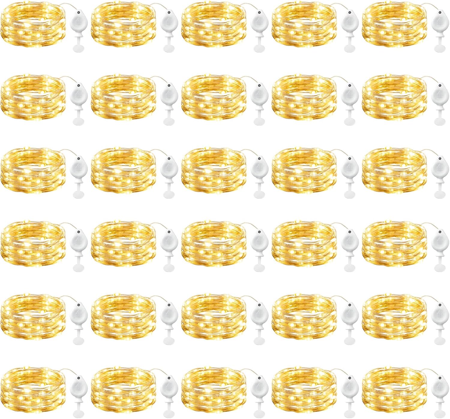 Brightown 30 Pack LED Fairy Lights Battery Operated String Lights, 7ft 20LED Waterproof Silver Wire String Lights, Firefly Starry Moon Lights for Mason Jars DIY Christmas Wedding Party Bedroom