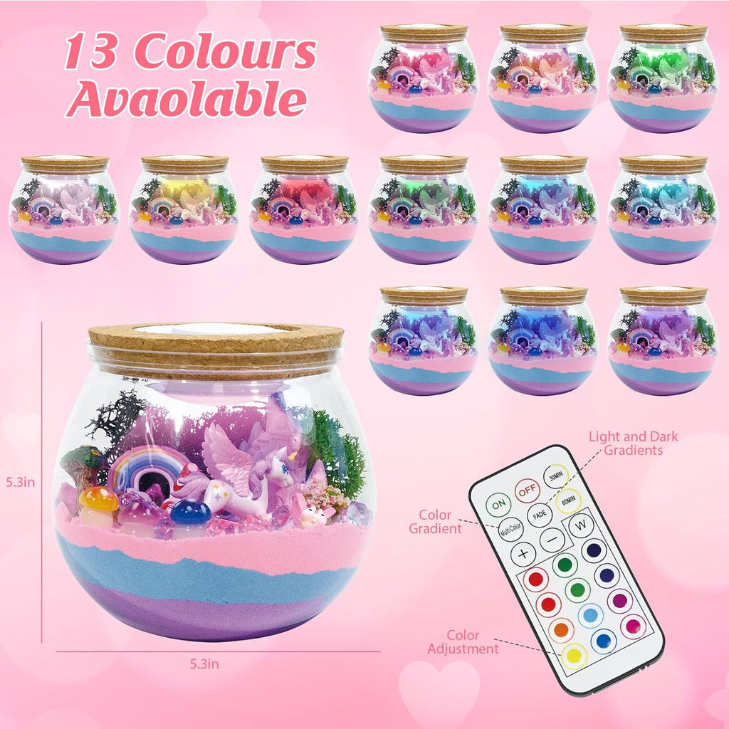 Unicorn Terrarium Crafts Kit for Kids-LED Night Light Up & Remote Unicorn Birthday Gifts Toys for Girls Ages5 6 7 8 9 10 Year Old-Christmas Gifts for Girls