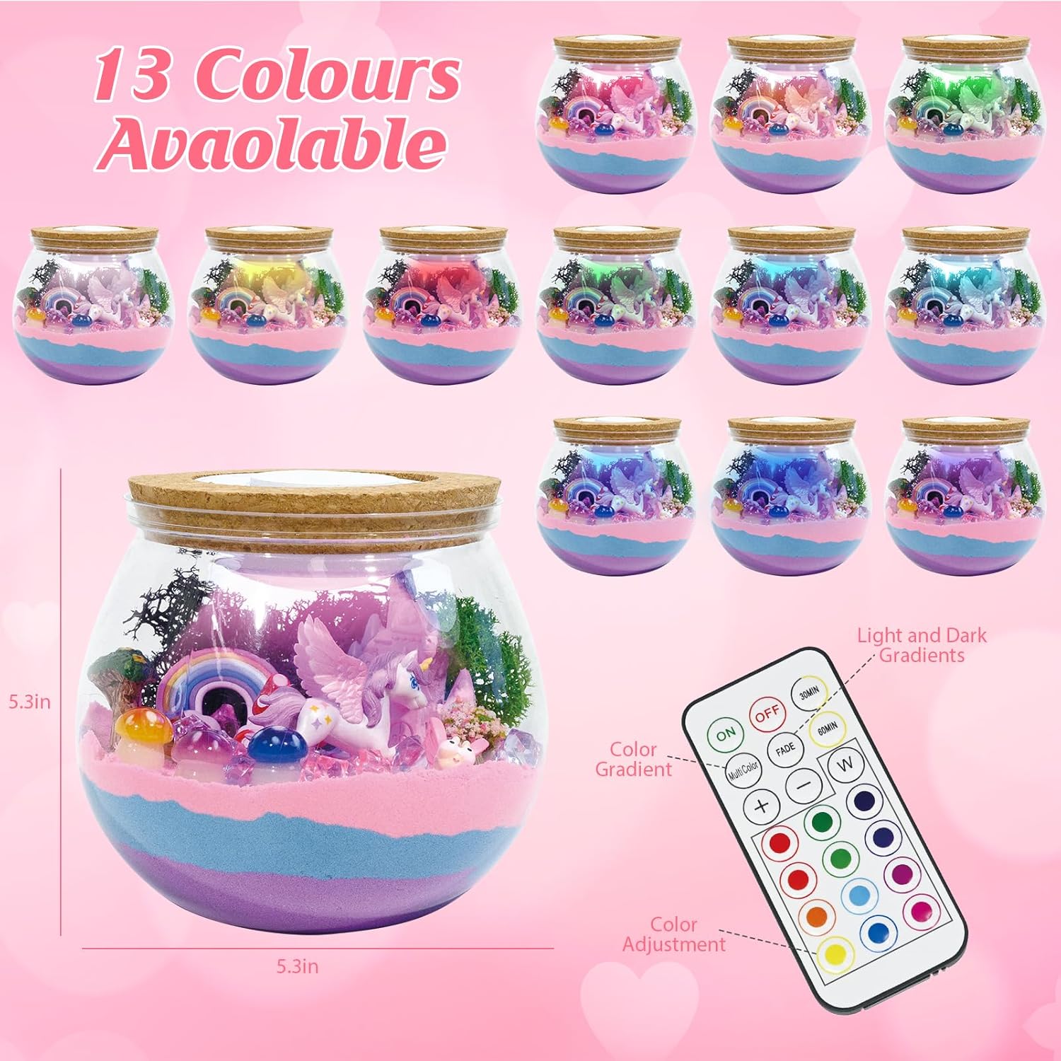 Unicorn Terrarium Crafts Kit for Kids-LED Night Light Up & Remote Unicorn Birthday Gifts Toys for Girls Ages5 6 7 8 9 10 Year Old-Christmas Gifts for Girls