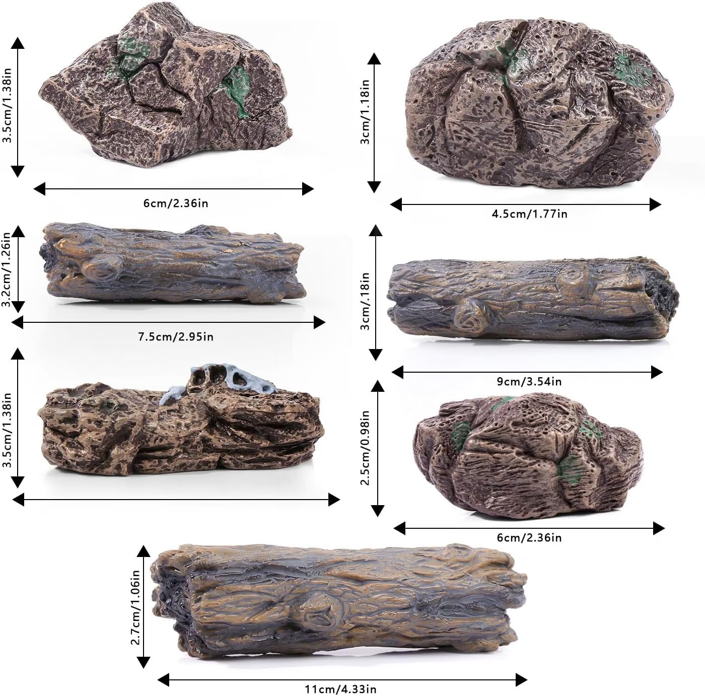 7Pcs Artificial Stump Rocks, Mini Stone Tree Statue Figurines Ornaments for Micro Train Landscape Railway Desert Sand Animal Table Diorama Accessory Garden Decoration