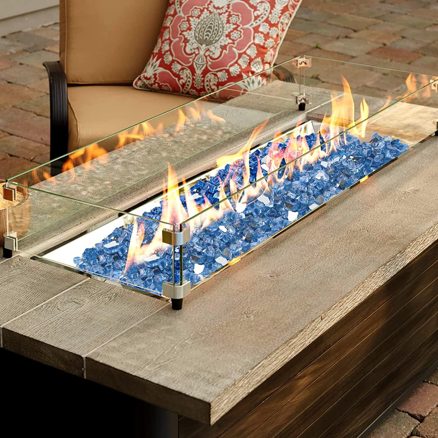 Onlyfire 10 pounds Fire Glass for Propane Fire Pit and Gas Fireplace, 1/4 Inch Reflective Firepit Glass Rocks for Fire Pit Table and Fire Bowl, High Luster Pacific Blue
