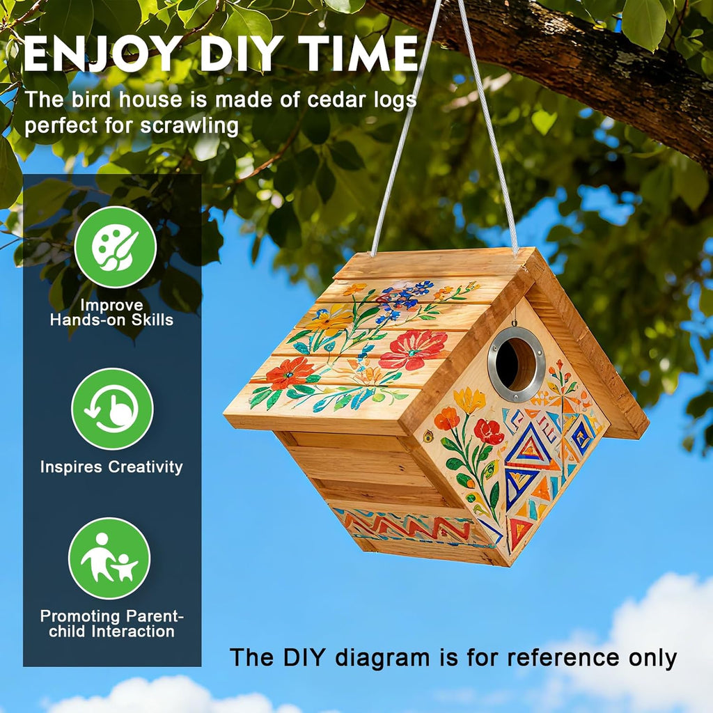 Gtongoko 1-1/8" Entrance Hole Wren House, Hanging Wren Bird Houses for Outside for Nesting with Metal Guar Bird Nest with Air Vents, Clean Door for Wildbird Watching 1 Pack