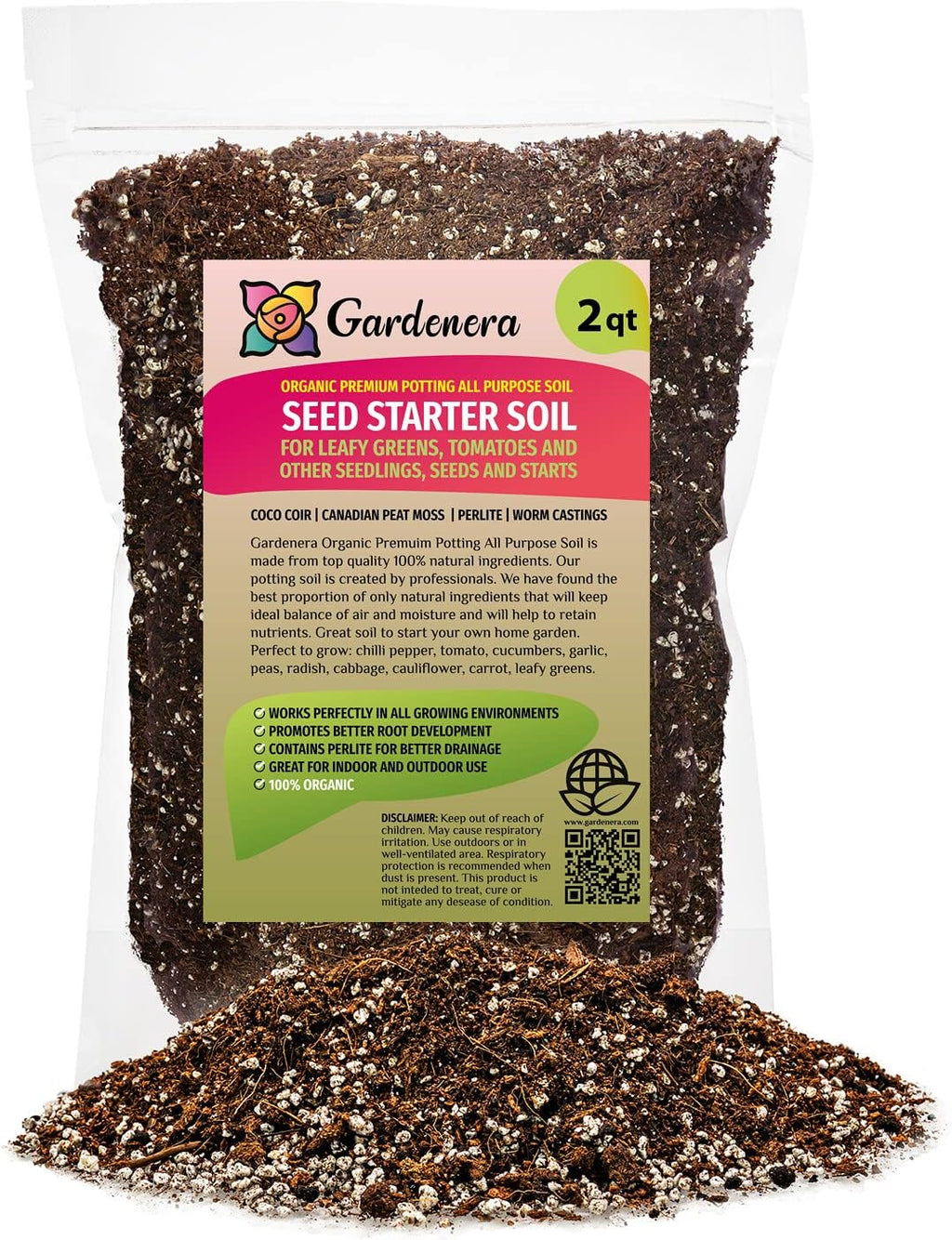 Premium Organic Seed Starter Soil - 2 Quart - All-Purpose Organic Potting Soil for Happy Seedlings and Plants by Gardenera