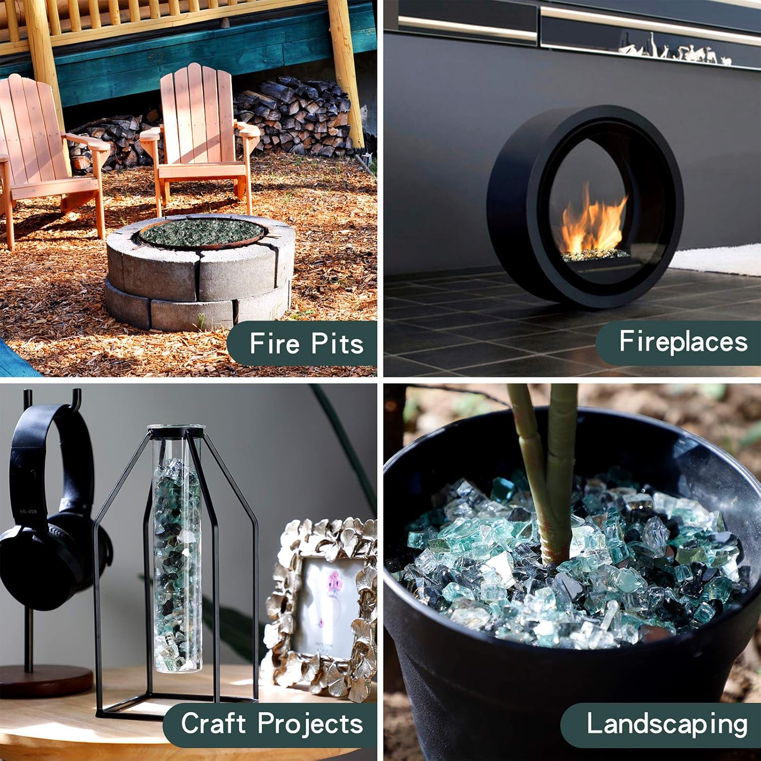Onlyfire 10 Pounds Blended Reflective Fire Glass for Fire Pit Fireplace and Landscaping, 1/2 Inch Mixed Colored High Luster Fireglass Rocks for Outdoor ＆ Indoor - Onyx Black+Platinum+ Light Green