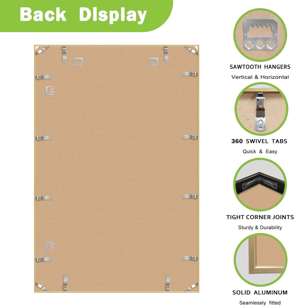 FrameWorks 20x30 Brushed Aluminum Poster Frames – Modern Brushed Metal Design w/Shatterproof Plexiglass, Perfect for Posters, Artwork, Paintings, Wall Displays – Home or Office Decor, Gold - 1 Pack