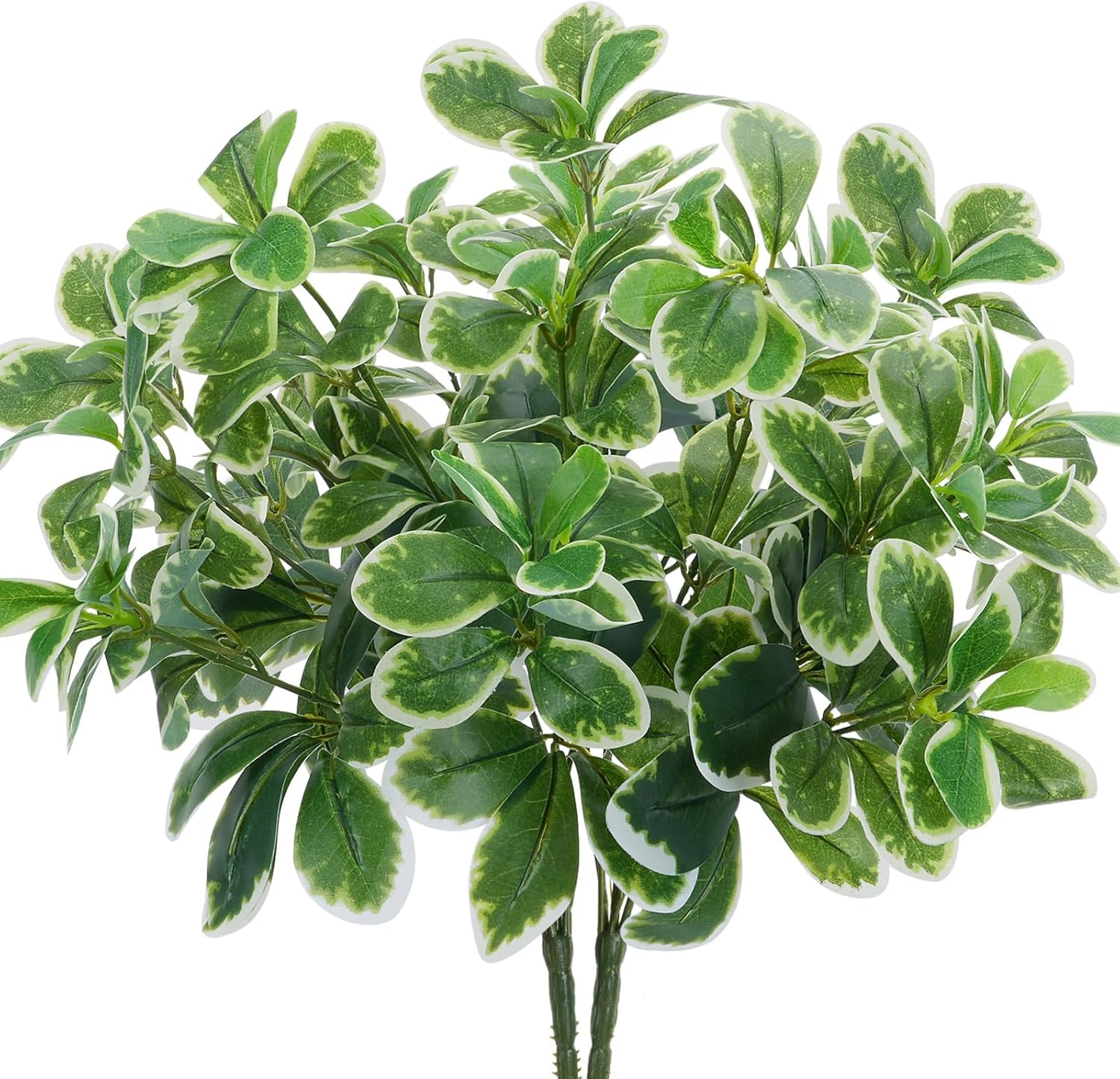 GTIDEA Artificial Shrubs Silk Green Greenery Outdoors Faux Plants Real Touch Green Leaves with Stems Fake Bushes Schefflera for Home Decor Indoor Garden Front Proch Office Table Wall Decor 2pcs