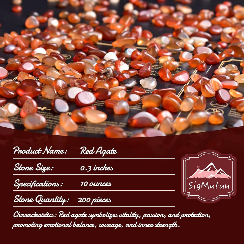 Polished Red Agate Crystal Chips 200 Pcs - 0.3" 10 oz Tumbled Stone Chips Crushed Sea Glass Stones Healing Reiki Crystal Making Home Decoration