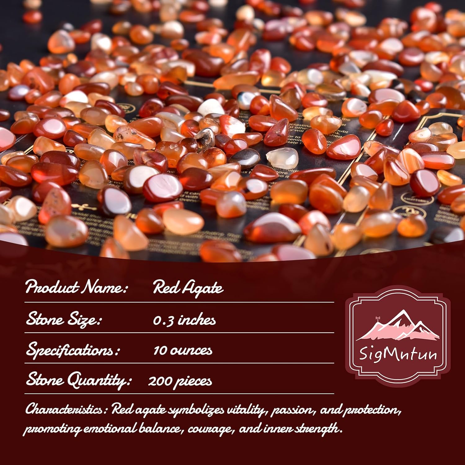 Polished Red Agate Crystal Chips 200 Pcs - 0.3" 10 oz Tumbled Stone Chips Crushed Sea Glass Stones Healing Reiki Crystal Making Home Decoration