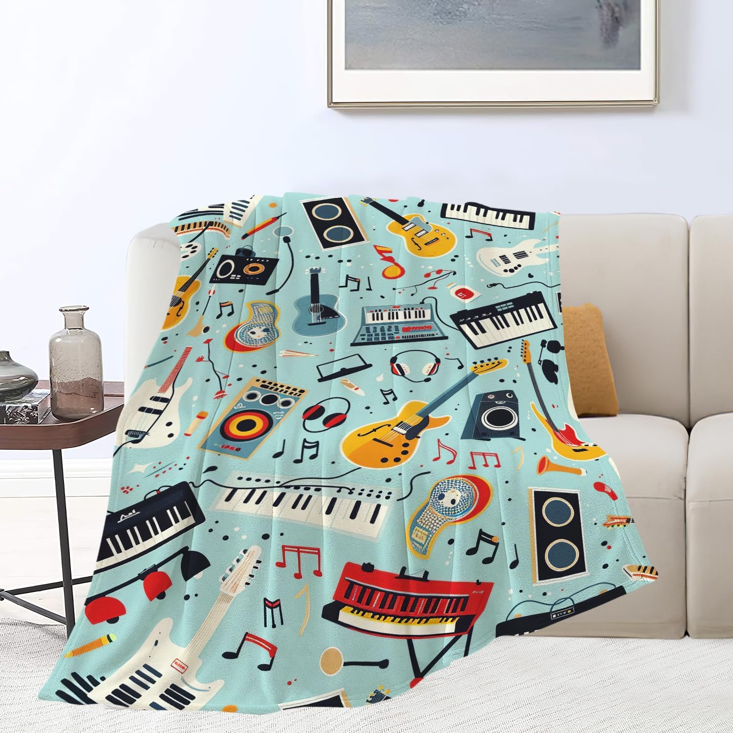 Music Blanket Musical Instruments Note Throw Blanket Gifts for Music Lovers Adults Men Women Kids Boys Girls Super Soft Cozy Plush Fluffy Fuzzy Fleece Blanket Home Decor 40''X50''