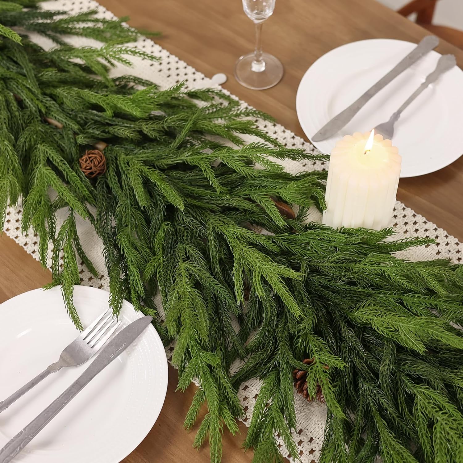 6FT Real Touch Norfolk Pine Garland - Artificial Christmas Garland Fake Green Faux Pine Needles Garland for Table Fireplace Mantle Holiday Home Indoor Outdoor Decor (1PCS)