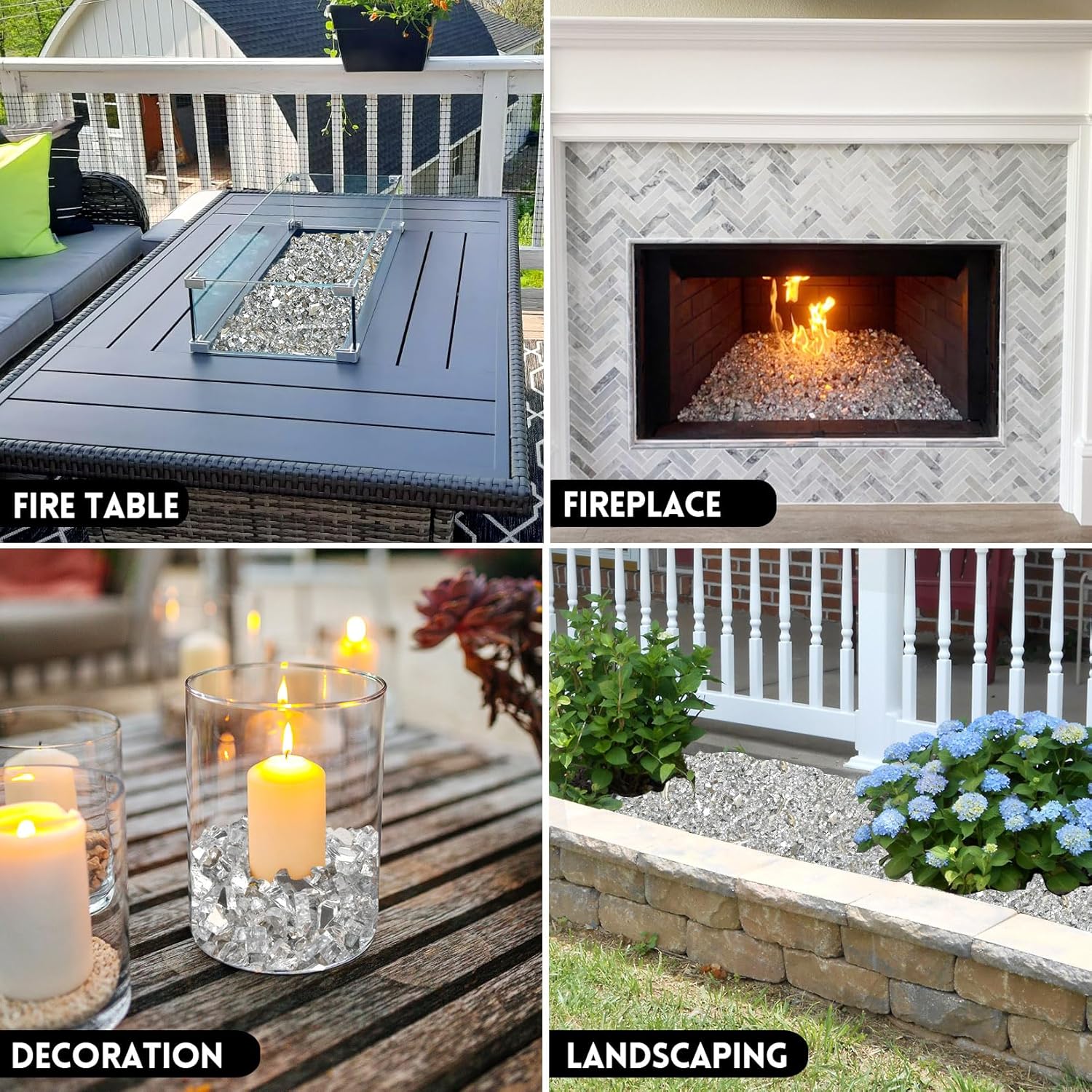 GasSaf 1/4 Inch Fire Glass Reflective Tempered Fireglass Cut Crushed FireGlass for Fire Pit, Fireplace, Replaces Existing Gas Logs & Lava Rocks (20 Pound)(Crystal Ice Reflective)