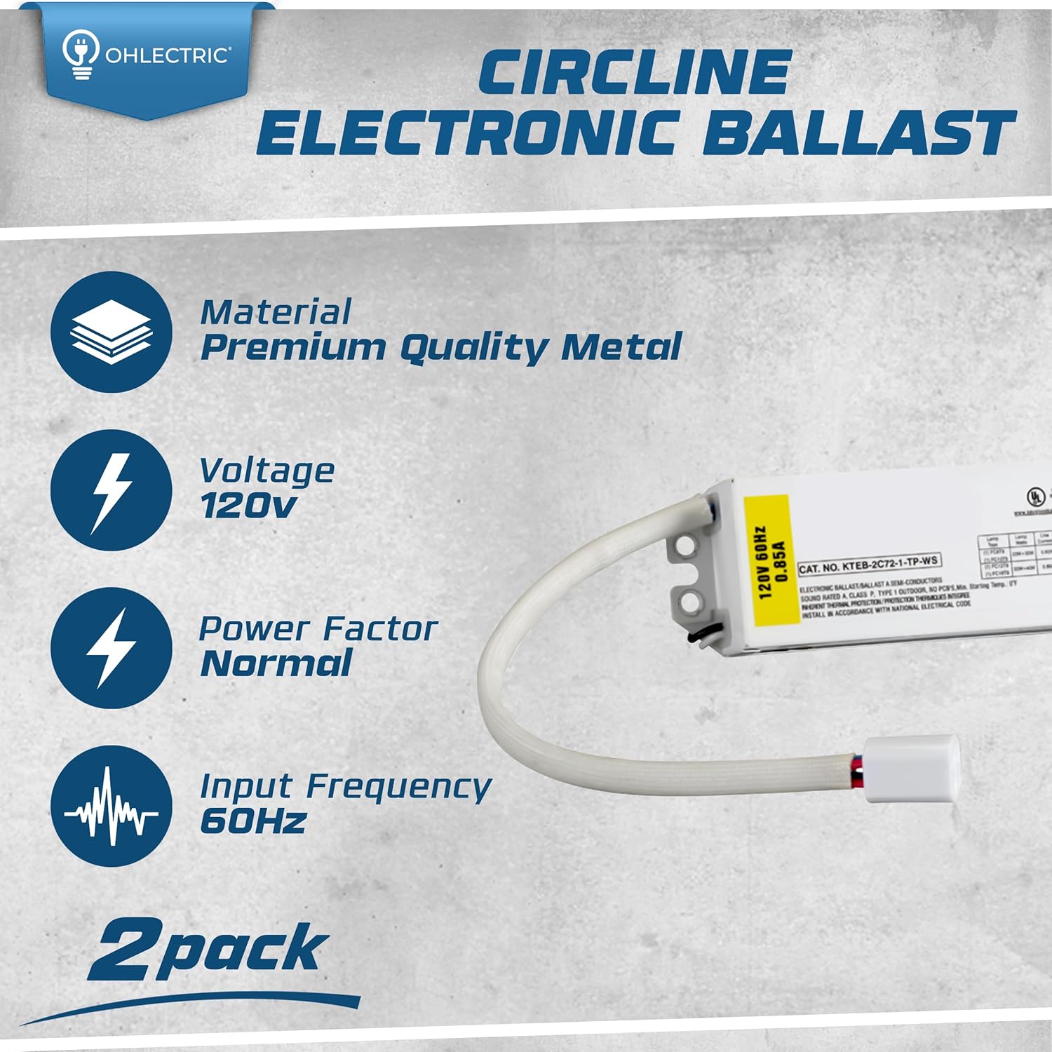 Replacement for Keystone KTEB-2C72-1-TP-WS 2 Lamp Circline Electronic Fluorescent Ballast with Normal Light Output | 120V Input with Rapid Start Operation | 0.80 Ballast Factor, UL-Approved |Pack of 2