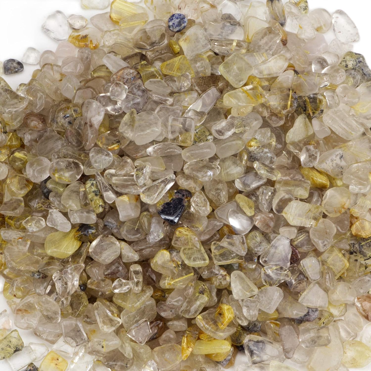 Cherry Tree Collection 1/2 Pound Polished Tumbled Gemstone Chips, Pebbles, Crystal Chips Bulk for Jewelry Making, Healing, Plants, Succulents, Aquariums, Decoration, Chakra (Gold Rutilated Quartz)
