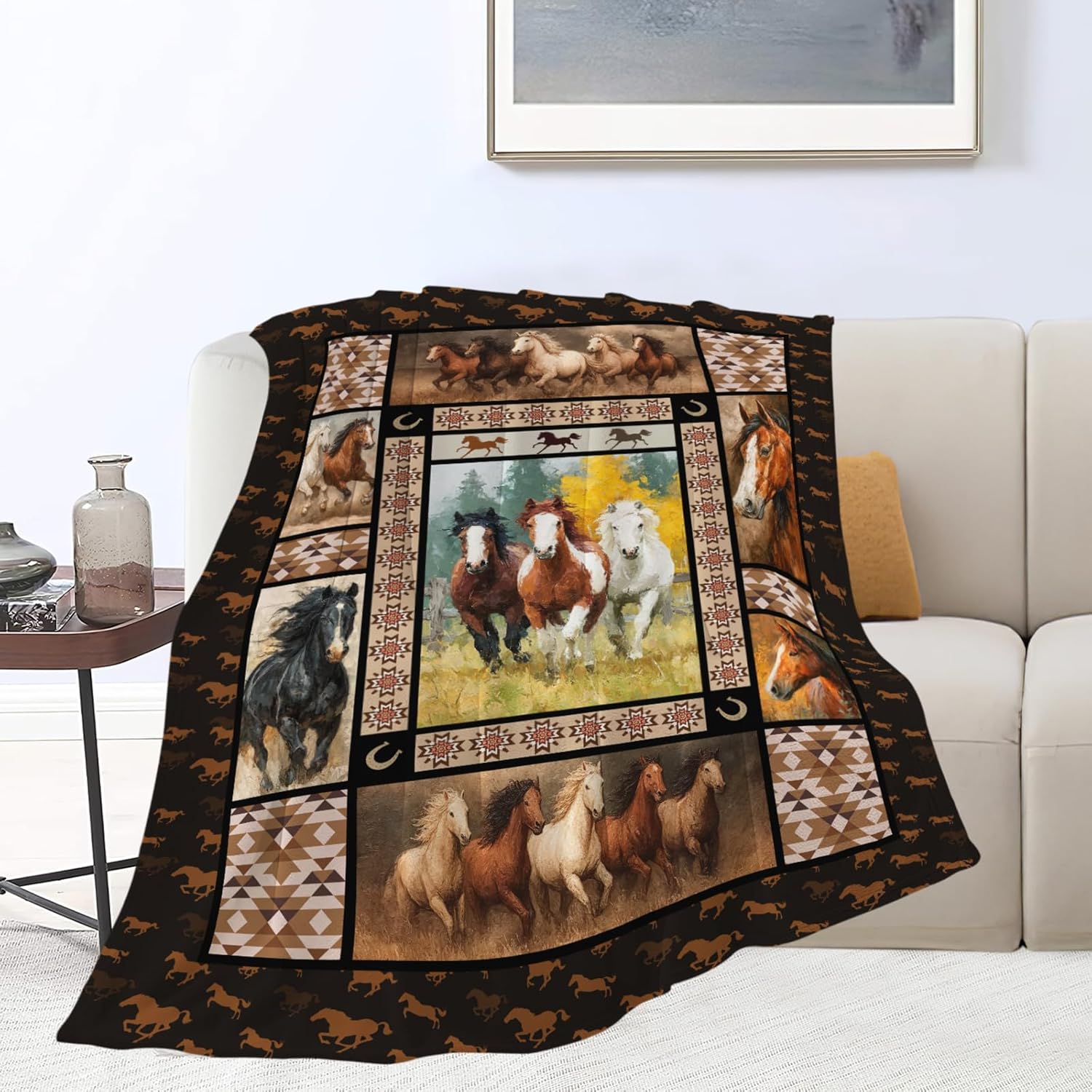 Horse Throw Blanket Horse Stuff Gifts for Kids Girls Boys Adults Women Men Soft Cozy Warm Plush Fluffy Fuzzy Fleece Blanket Decor 50''X60''