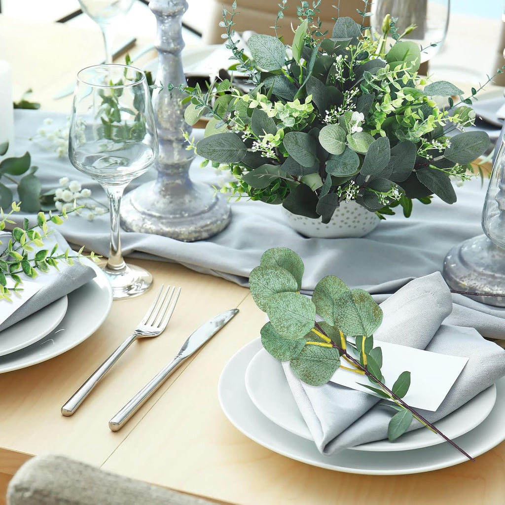 Ceenna 300 Pcs 6 Kinds Mixed Eucalyptus Leaves Stems Bulk Artificial Eucalyptus Leaves Sprays Silver Dollar Faux Greenery Picks Bundle for Wedding Vase Floral Arrangement Decor