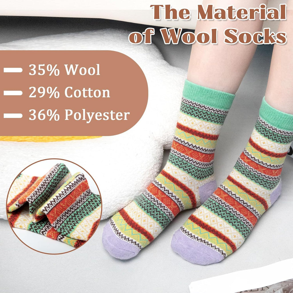 Justay 5 Pairs Wool Socks for Women - Winter Thick Boot Cozy Crew Vintage Soft Calf Knit Warm Socks Gifts