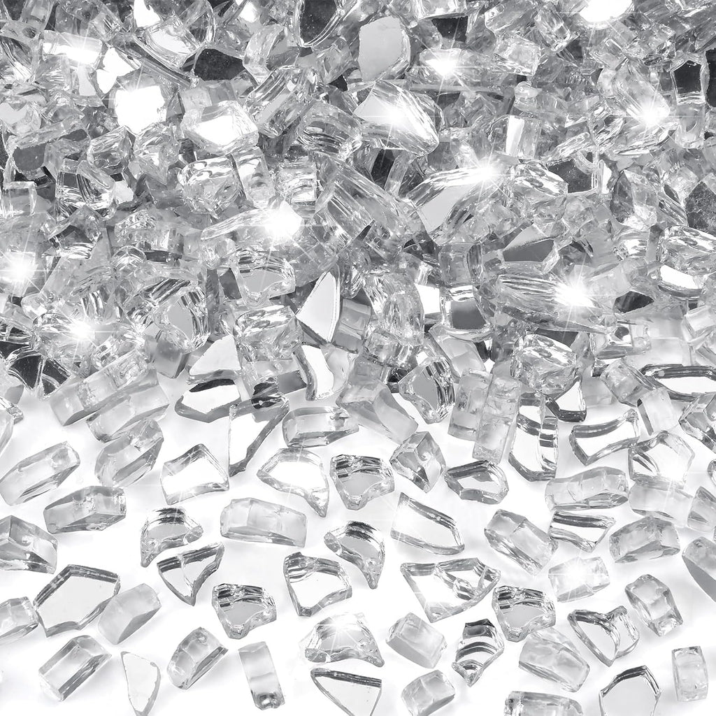 GasSaf 1/4 Inch Fire Glass Reflective Tempered Fireglass Cut Crushed FireGlass for Fire Pit, Fireplace, Replaces Existing Gas Logs & Lava Rocks (10 Pound)(Crystal Ice Reflective)