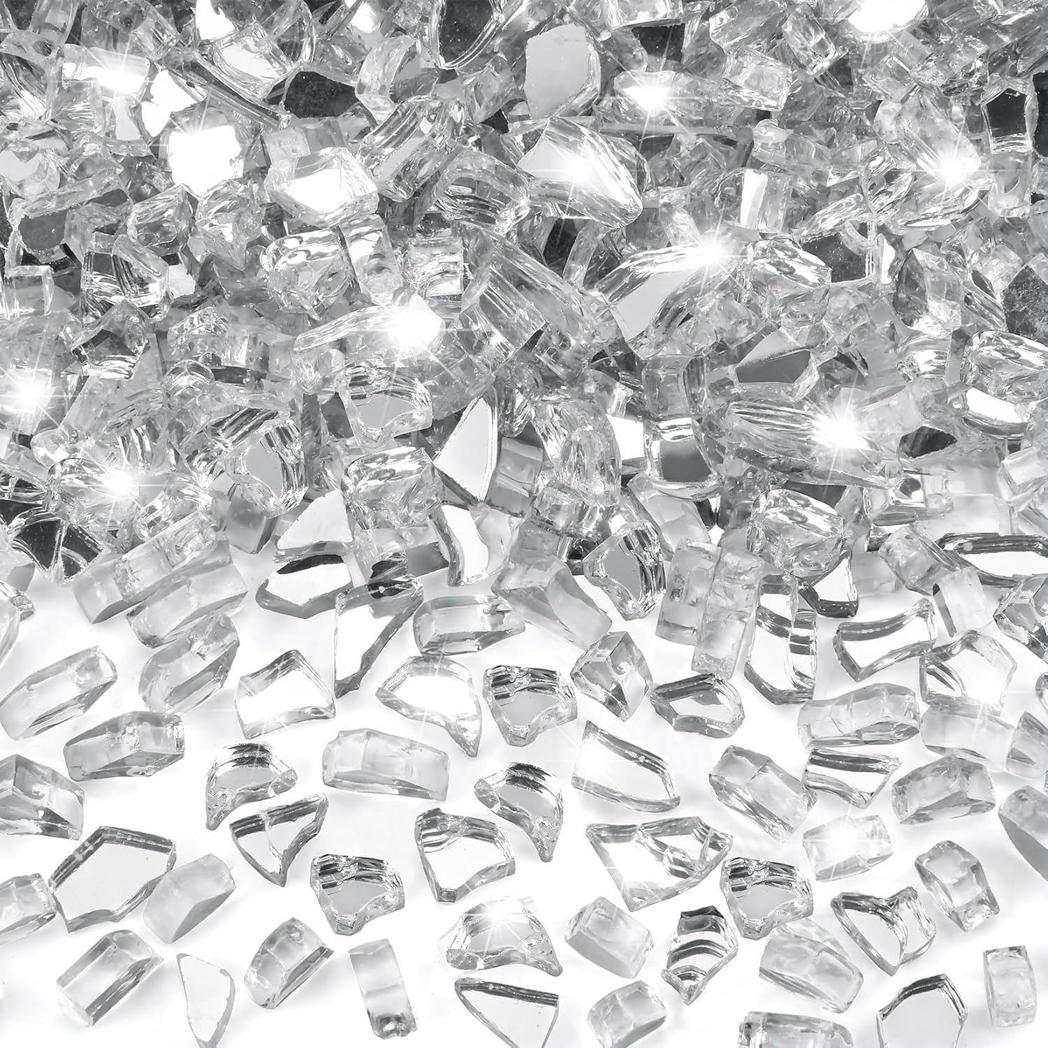 GasSaf 1/4 Inch Fire Glass Reflective Tempered Fireglass Cut Crushed FireGlass for Fire Pit, Fireplace, Replaces Existing Gas Logs & Lava Rocks (20 Pound)(Crystal Ice Reflective)