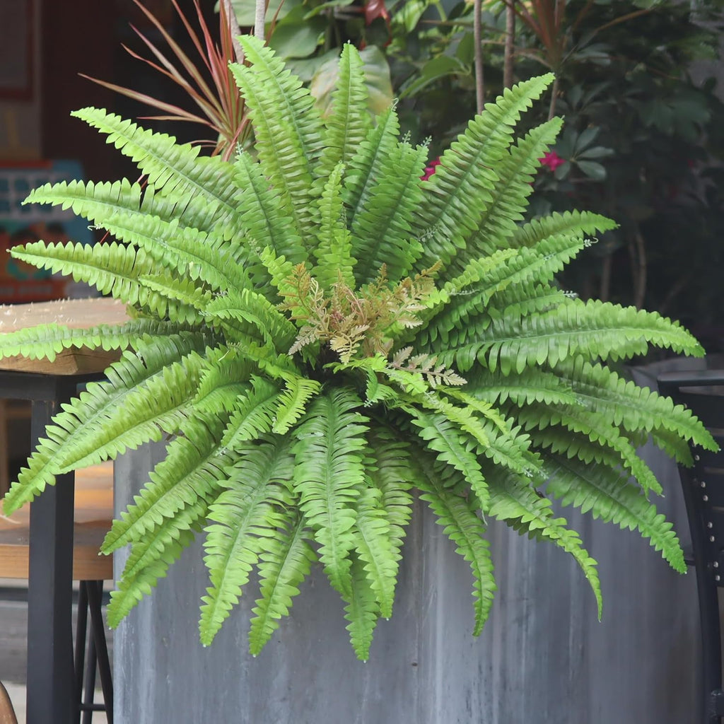 Artificial Ferns for Outdoors & Indoors, 45" Fake Ferns with 63 Fronds, Large Faux Fern Greenery Plants Ideal for Entrance Planter Porch Garden Hall Home Office Decor, Hanging or Potted