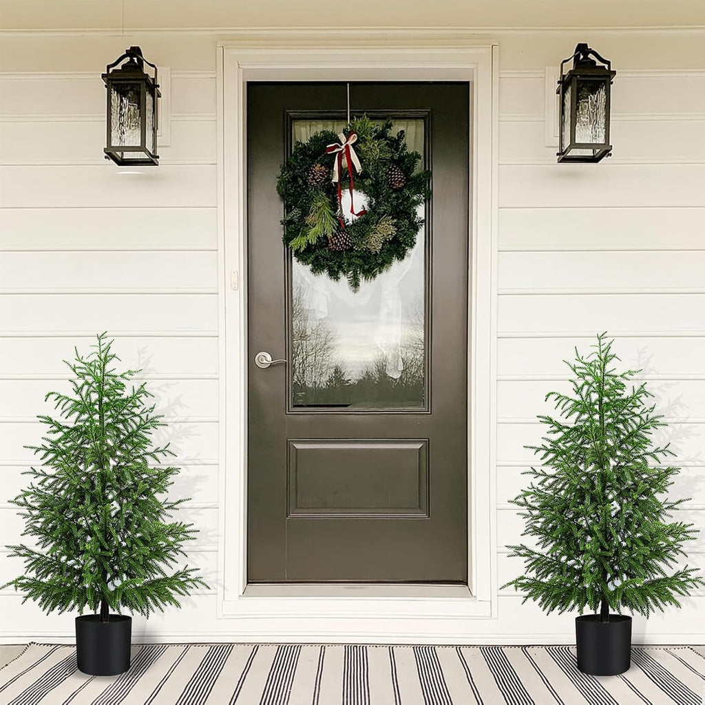 Norfolk Pine Christmas Tree Real Touch Faux Tree with Black Pot, Realistic Indoor Holiday Decor fo Christmas Entryway, Living Room Office (4FT-2Pack)