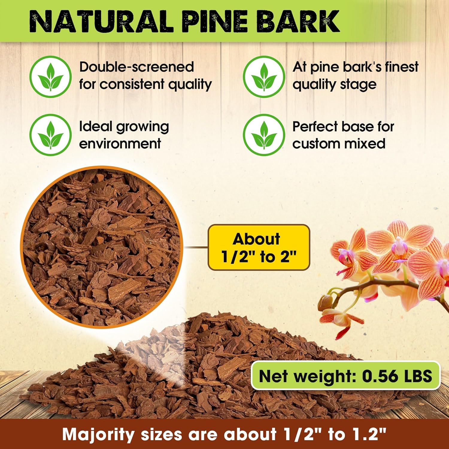 DUSPRO Recycle Orchid Bark Bulk for Plants, Optimal Texture Bark for Orchids Potting, Ideal Wood Chips for Plants (2 Quart)