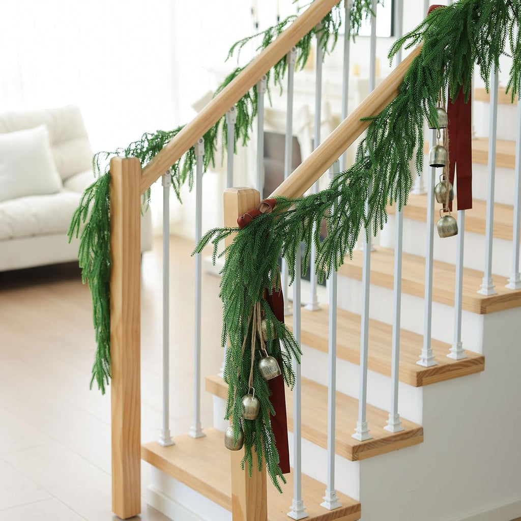 MIZII Christmas Garlands 9FT Artificial Norfolk Pine Garland Real Touch Faux Norfolk Pine Greenery Garland Christmas Decoration for Xmas Fireplace Mantle Home Decor Indoor Outdoor (Norfolk 9FT)
