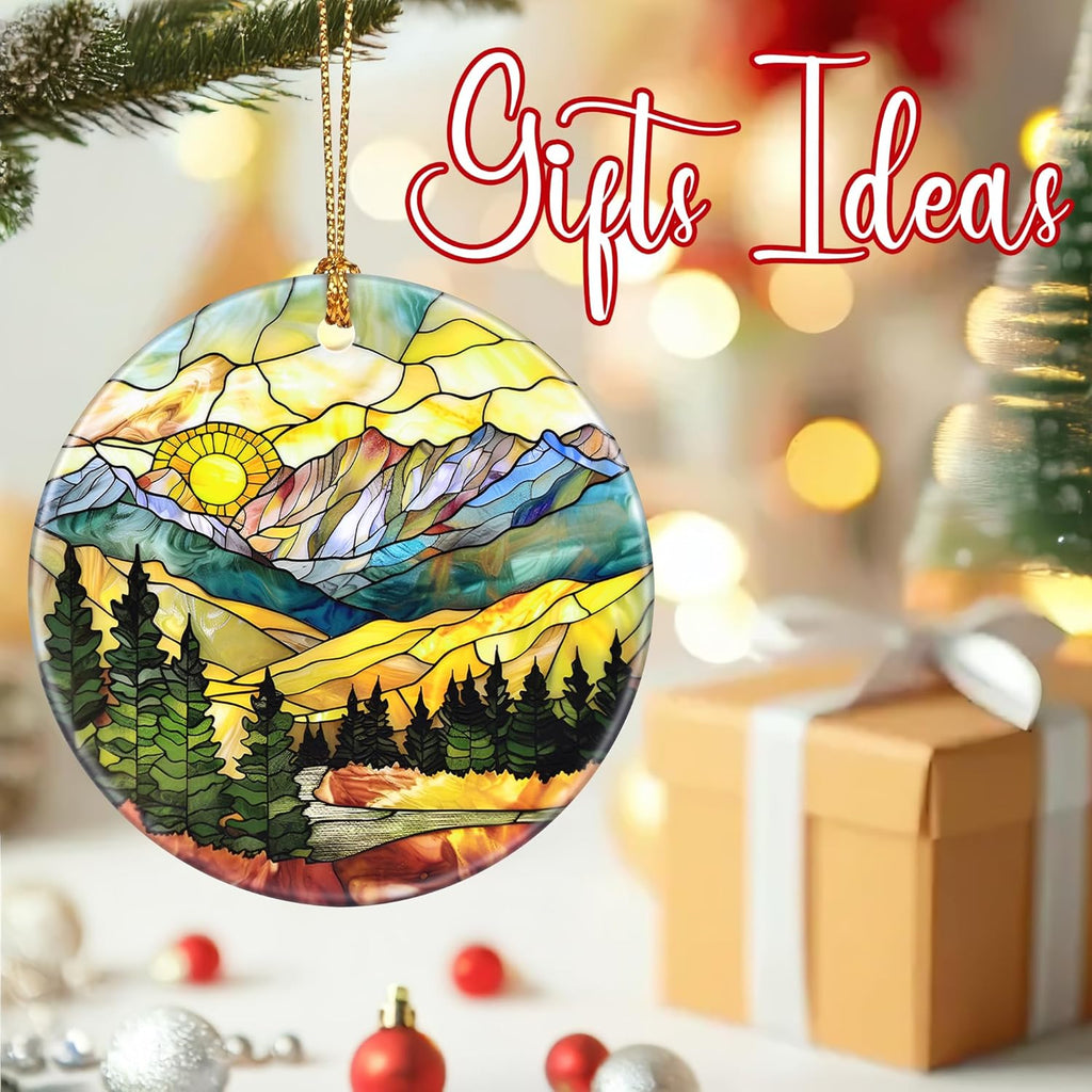 Christmas Ornaments, 2.8 Inch Ceramic Hanging Ornament, Christmas Tree Ornaments, Xmas Decorations, Holiday Decorations, Holiday Party Gifts, and Xmas Gift Ideas - Mountain Range