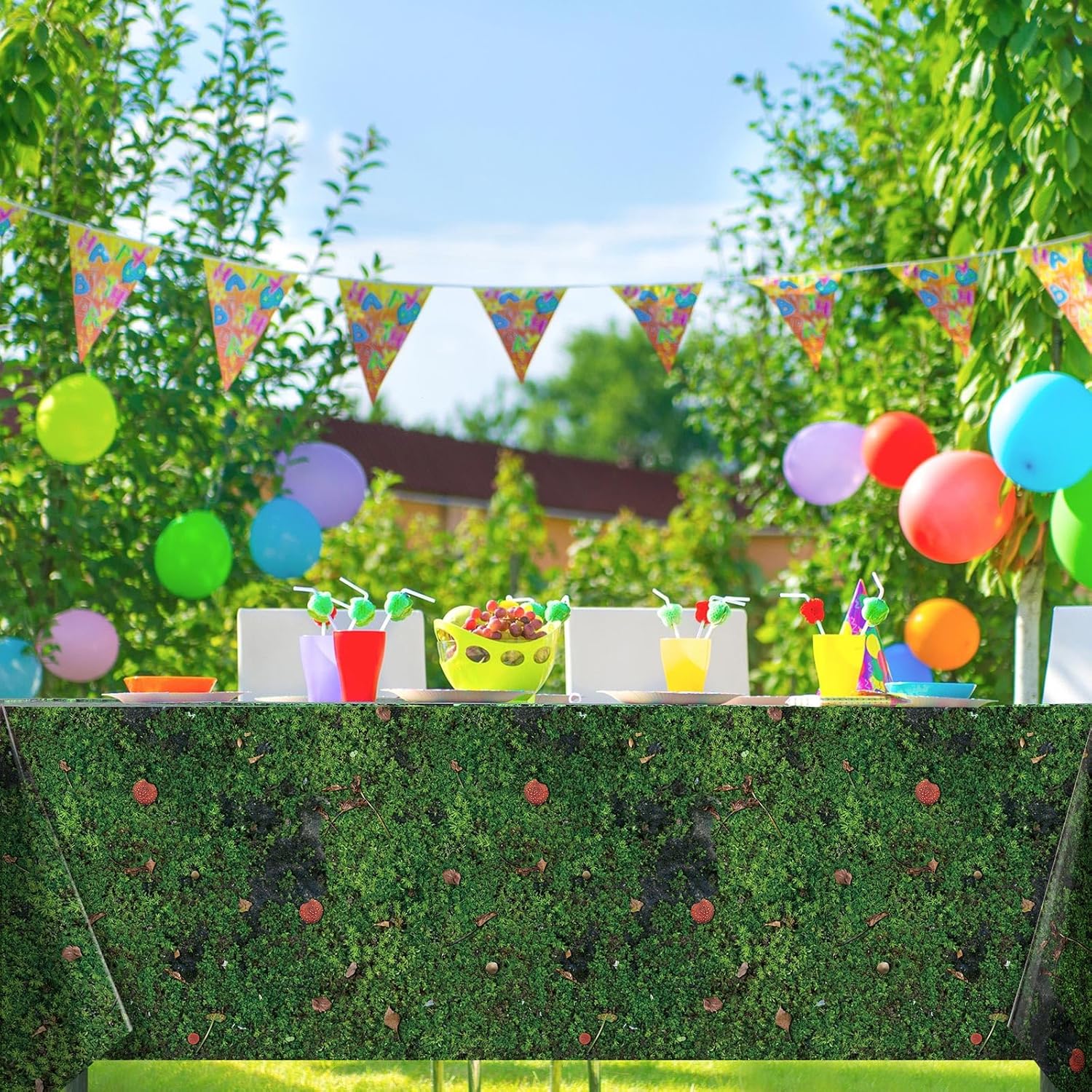 Tiamon 3 Pcs Green Moss Plastic Tablecloth 108 x 54 Inch Grass Leaves Table Cover Disposable Tablecloth for Rectangle Table Forest Jungle Plants Nature Outdoor Picnic Camping Birthday Party Supplies