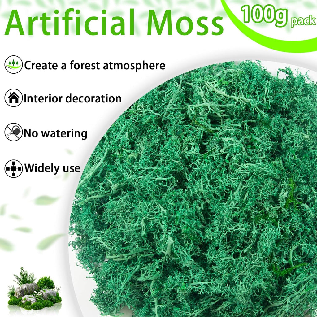 3.5 oz Artificial Moss for Plants Indoor, Fake Moss Preserved Reindeer Moss for Centerpieces Decor,Faux Moss for Moss Decor Home Decor Potted Plants Crafts Wedding Wall Decor(Dark Green)