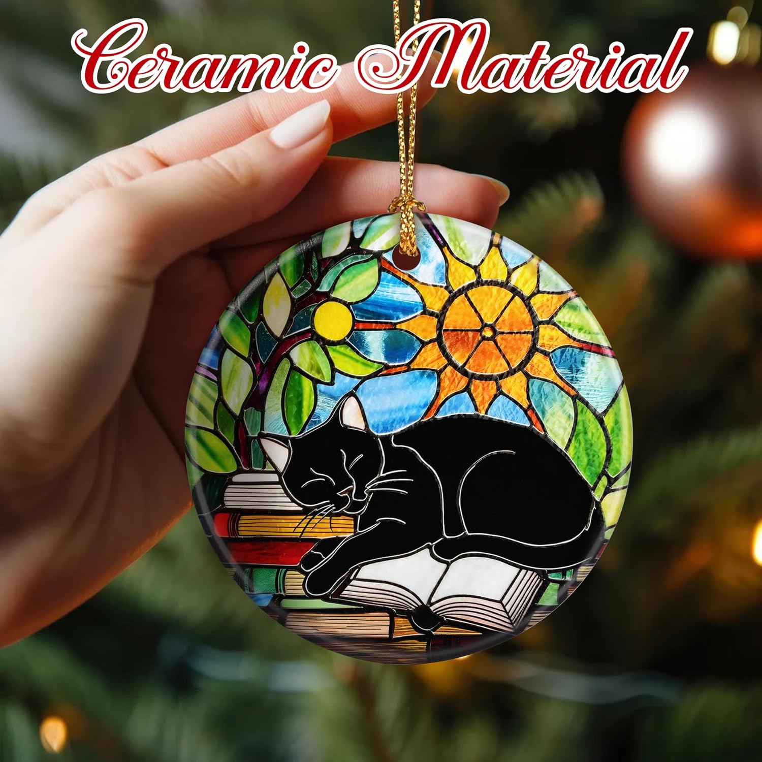 Christmas Ornaments, Black Cat Christmas Tree Ornaments, Xmas Decorations, Holiday Decorations, Gifts for Cat Lover, Bookworm Gifts, Xmas Gift Ideas & Holiday Party Gift
