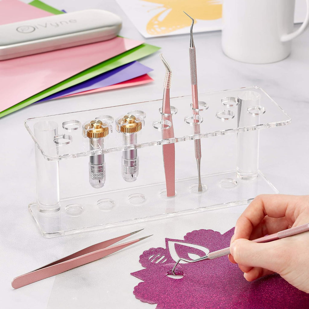 Premium Vinyl Weeding Tool Kit - Precision Stainless Steel Weeder - Hook and Pick with Fine Tweezers Crafting Set for Cricut Vinyl - by iVyne (Rose Gold)