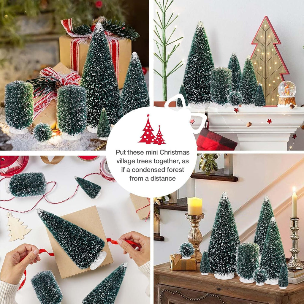 9Pcs Mini Christmas Trees Christmas Decor Artificial Christmas Decorations with 5 Sizes, Christmas Tree Bottle Brush Trees Christmas Table Decorations (Conventional Ellipse Circle)