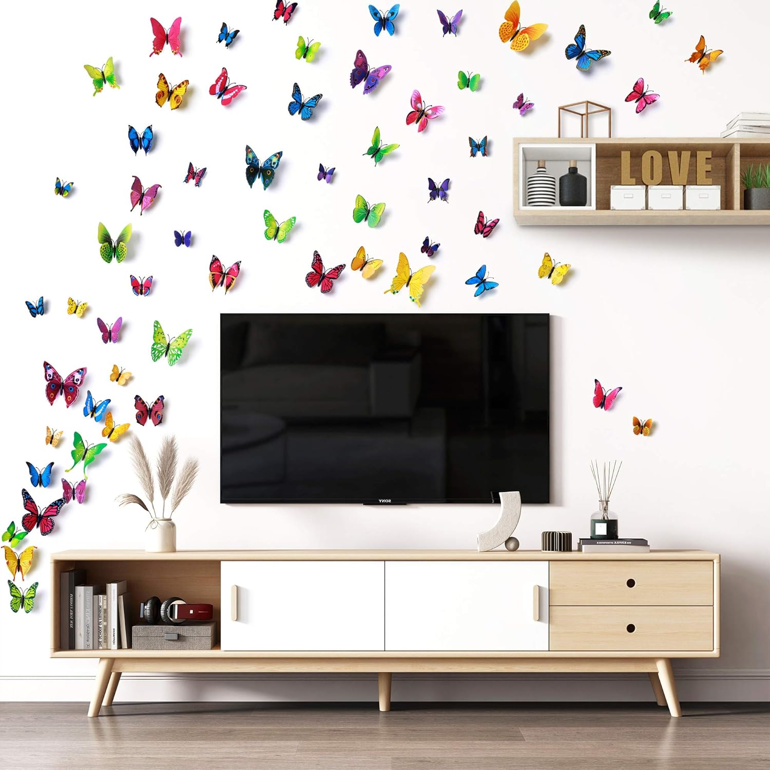 LiveGallery 72 PCS 6 Colors Removable 3D DIY Beautiful Butterfly Wall Decals Colorful Butterflies Art Decor Wall Stickers Murals for Kids Baby Boy Girls Bedroom Classroom Offices TV Background